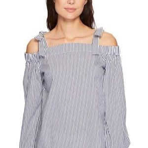 Michael Kors Metallic Striped Cold-Shoulder Top.